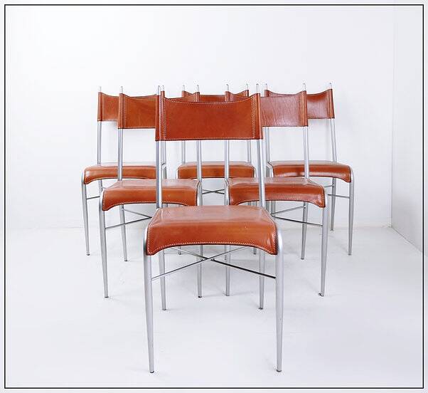 Set of 6 of italian vintage Arrben dining chairs, 1980s - Cognac Leather