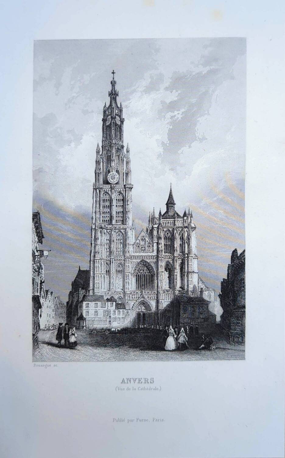 Notre-Dame of Antwerp, old engraving, printed in 1841.