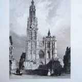 Notre-Dame of Antwerp, old engraving, printed in 1841.