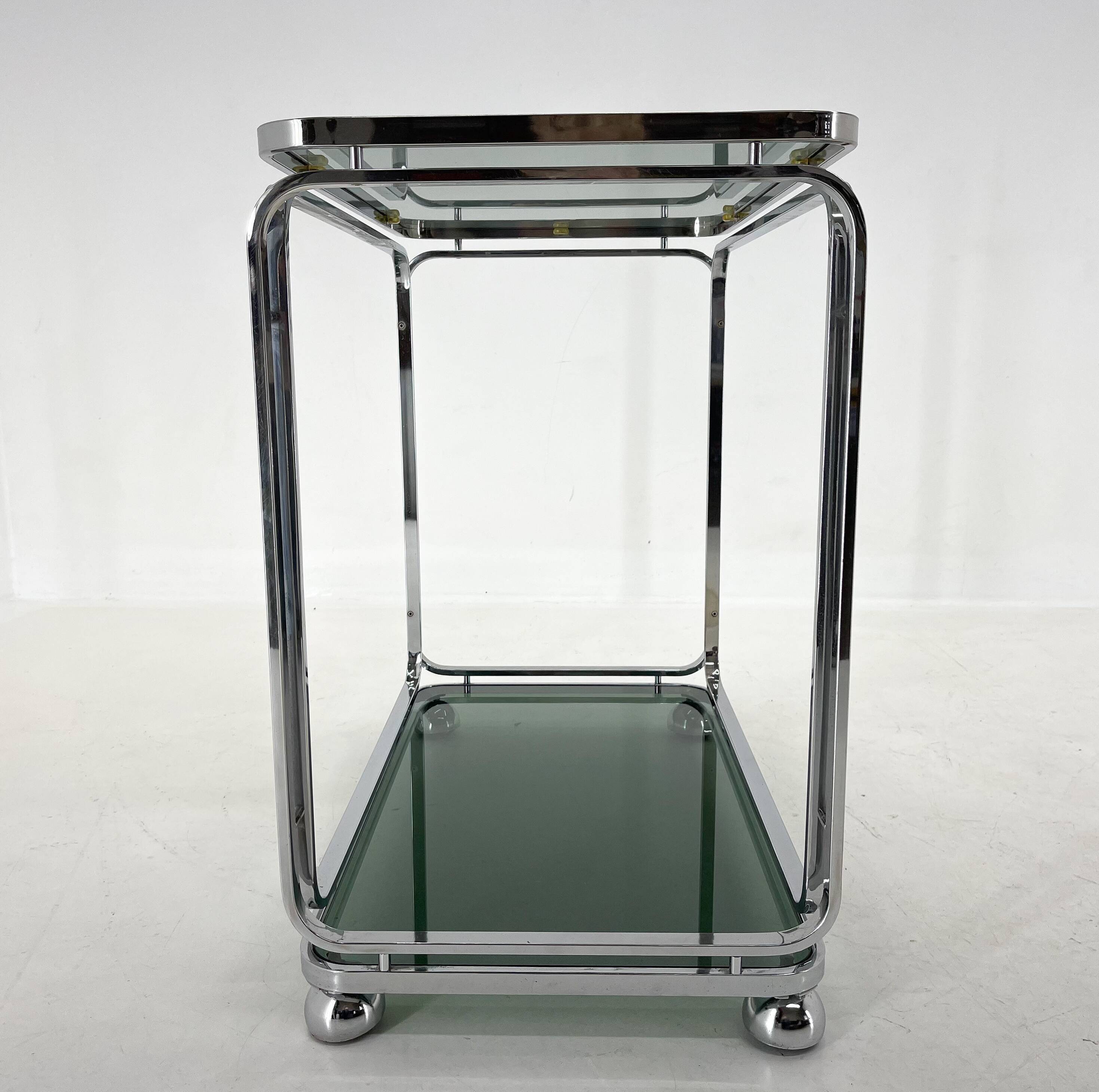 Mid-century Italian chrome & smoked glass serving carts