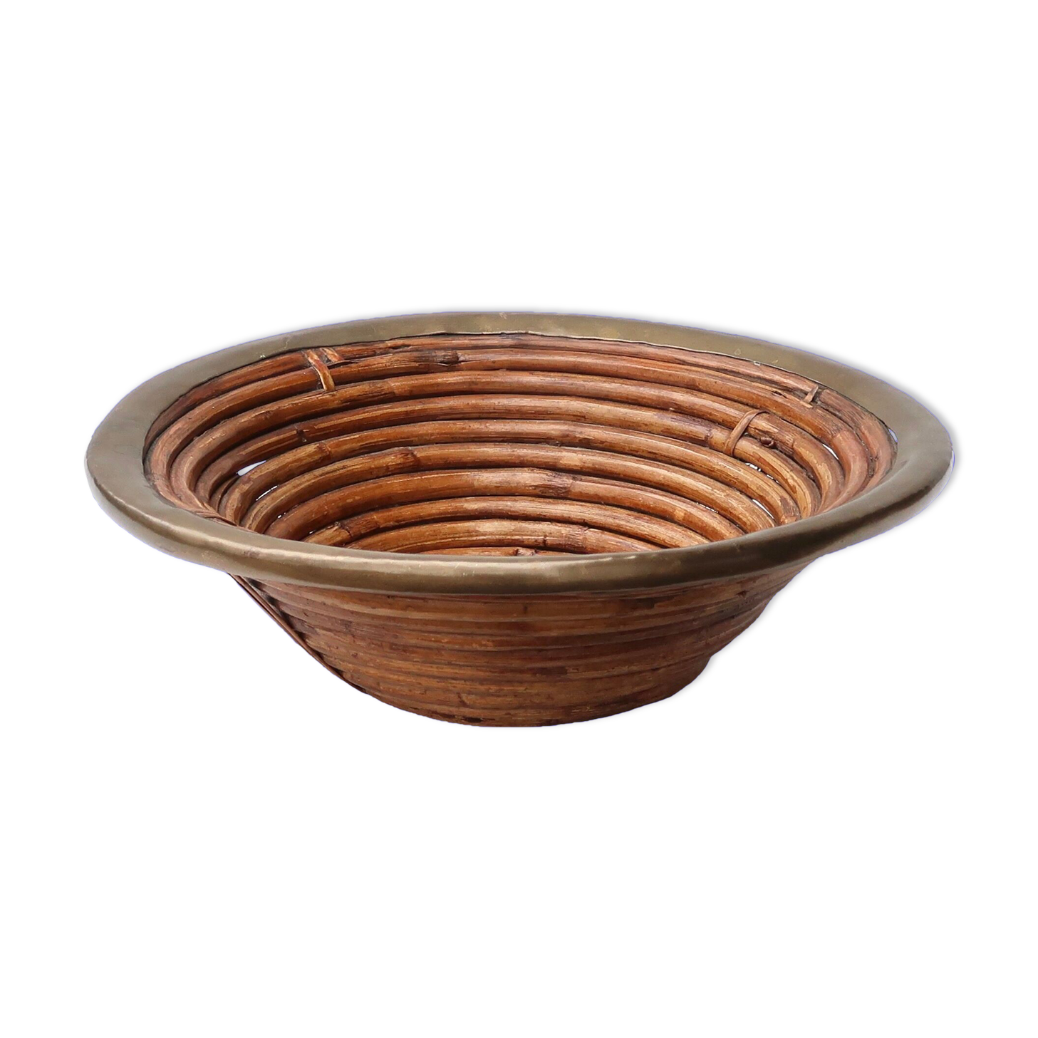 Rattan and brass fruit basket, 60s