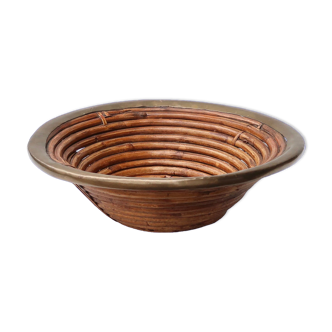 Rattan and brass fruit basket, 60s