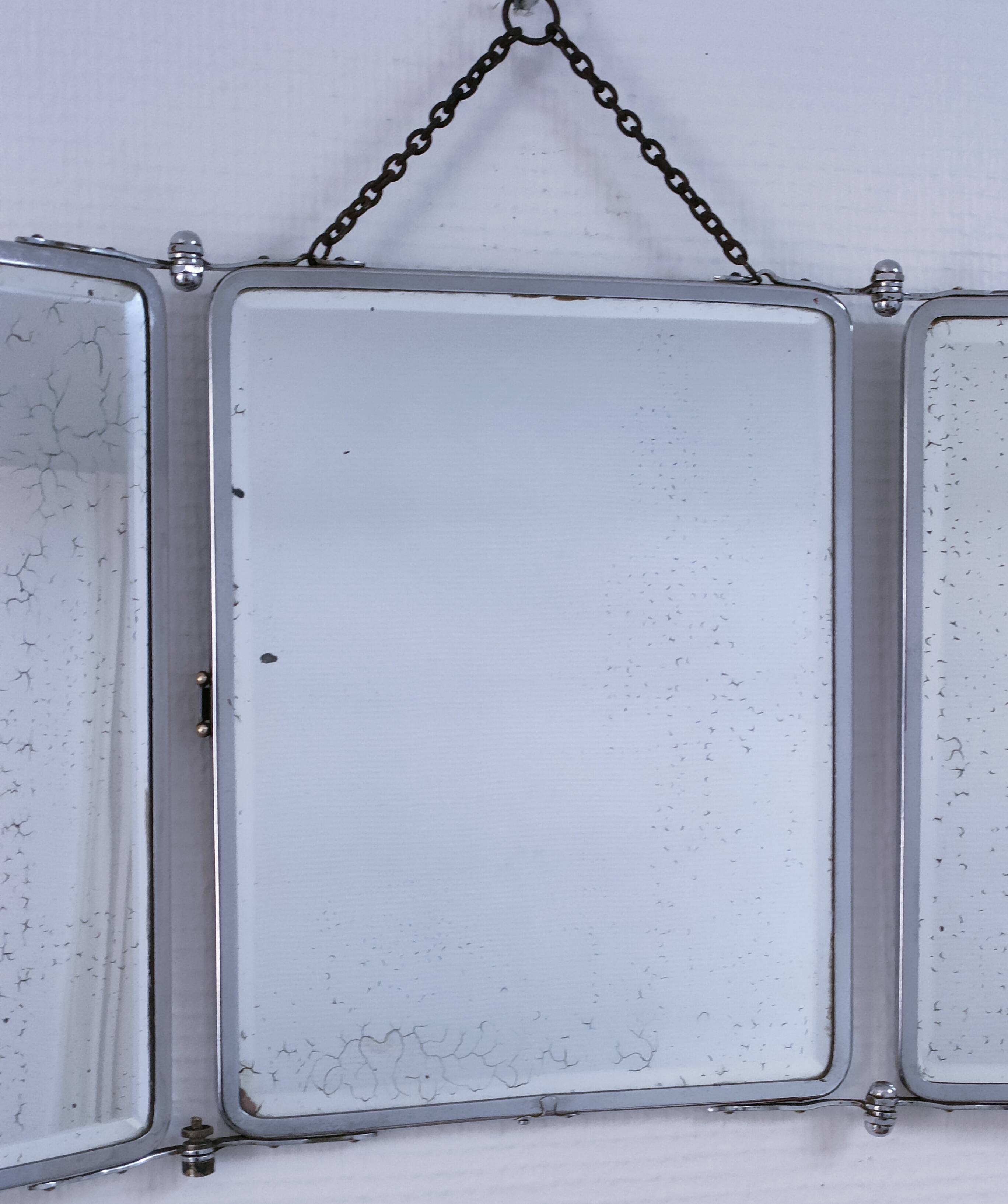 Chrome patina triptych mirror, early 20th century