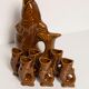 Brown glass and porcelain fish service, mid-20th century, Europe, 1960s