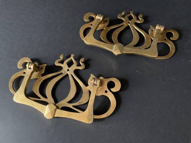 Large Art Nouveau gate handles in gilded brass/Arabesque handles
