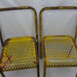 Yellow metal perforated metal chairs 1940/50