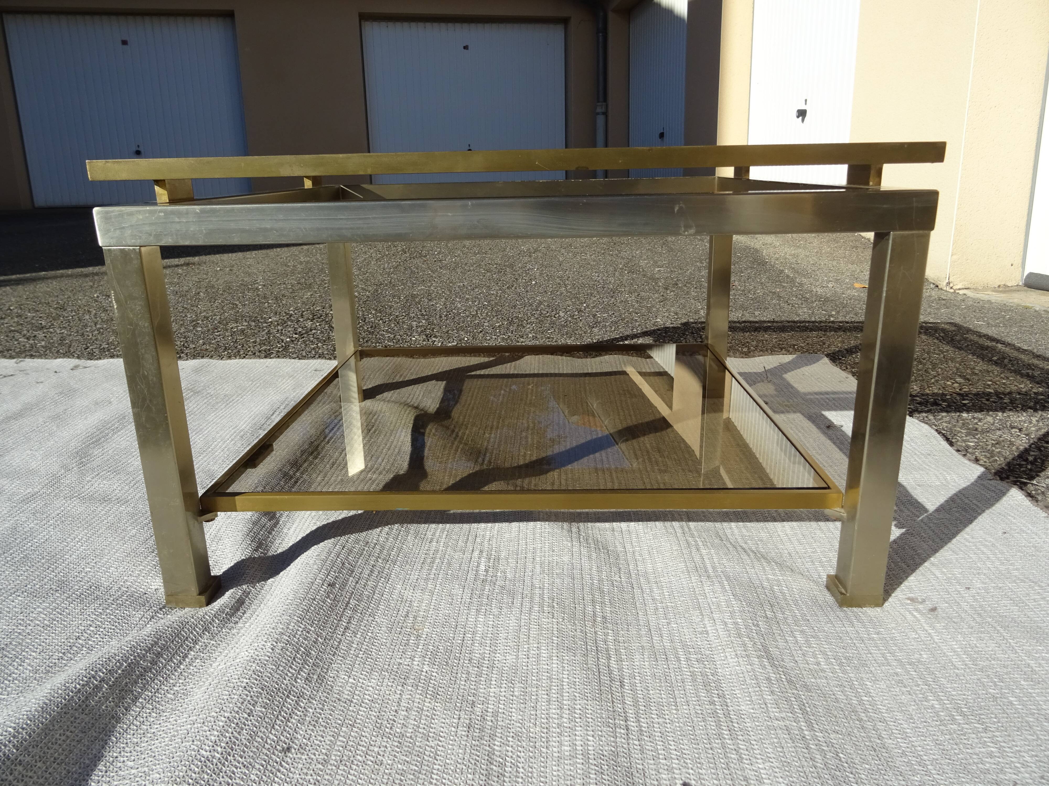 Table bout de canapé acier bicolore Guy Lefèvre Maison Jansen an 70