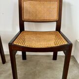 Lot 4 wooden and cane chairs Baumann design symphony model 70s vintage