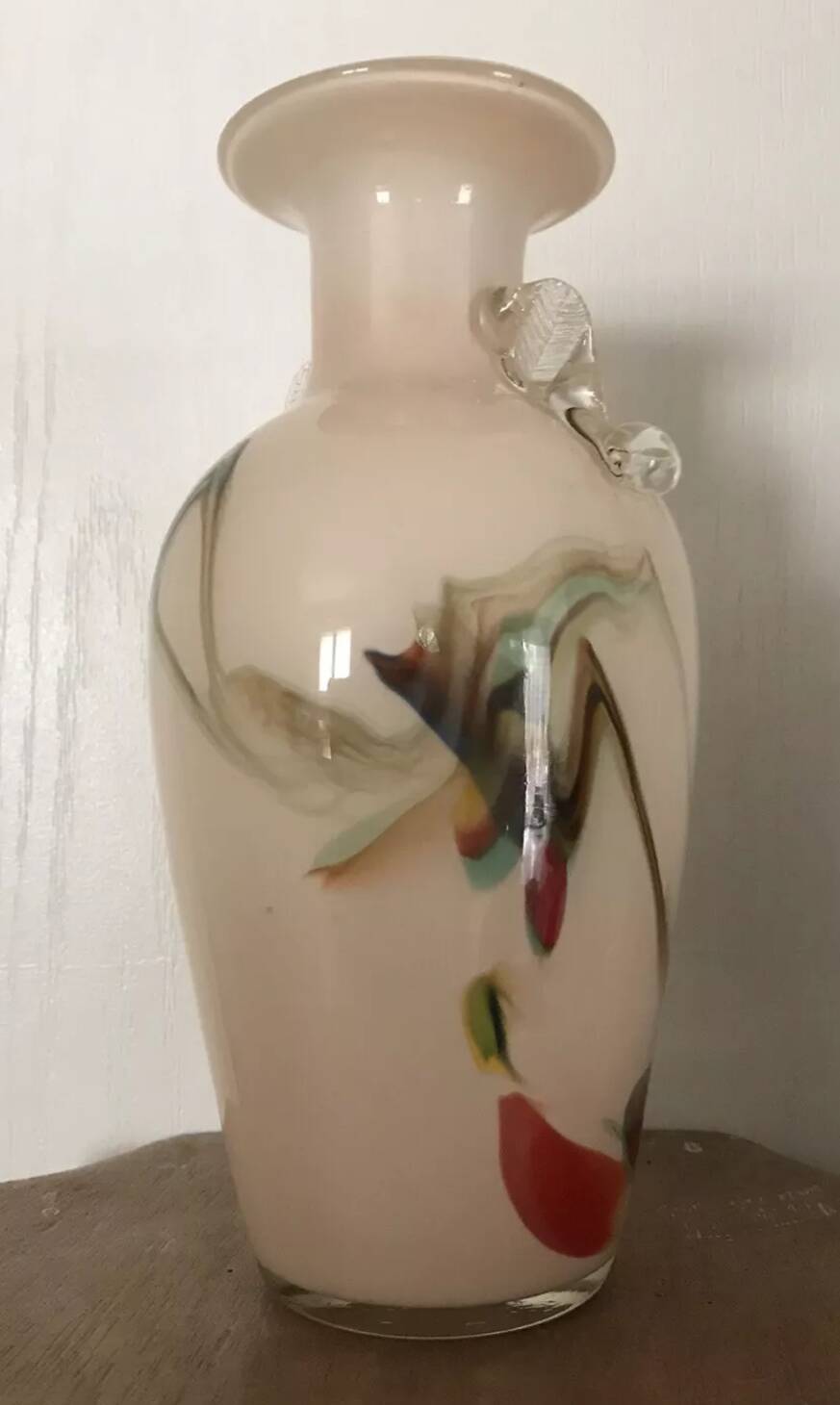 Vase type amphora in blown glass and artistic inclusion 20.5 cm