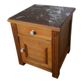 Wood and marble bedside table.