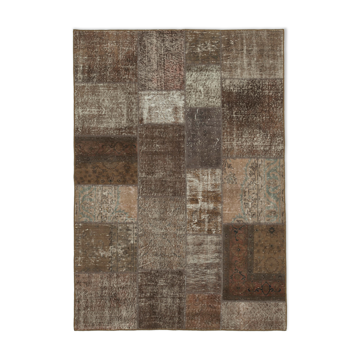 Hand-knotted oriental overdyed 170 cm x 243 cm brown patchwork carpet