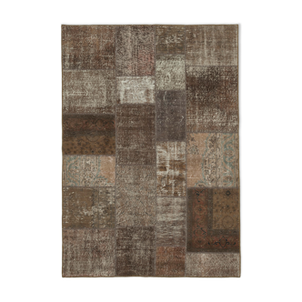 Hand-knotted oriental overdyed 170 cm x 243 cm brown patchwork carpet