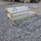 Table basse Pierre Vandel en métal doré brossé années 70