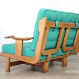 Rare Guillerme & Chambron Solid Oak Sofa, France 1960s