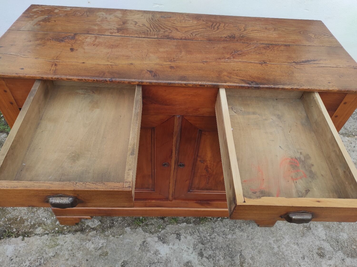 Old Parisian buffet in rustic oak 2 drawers 2 doors vintage country storage unit