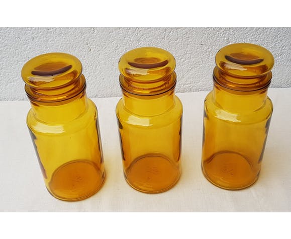 3 Amber glass jars