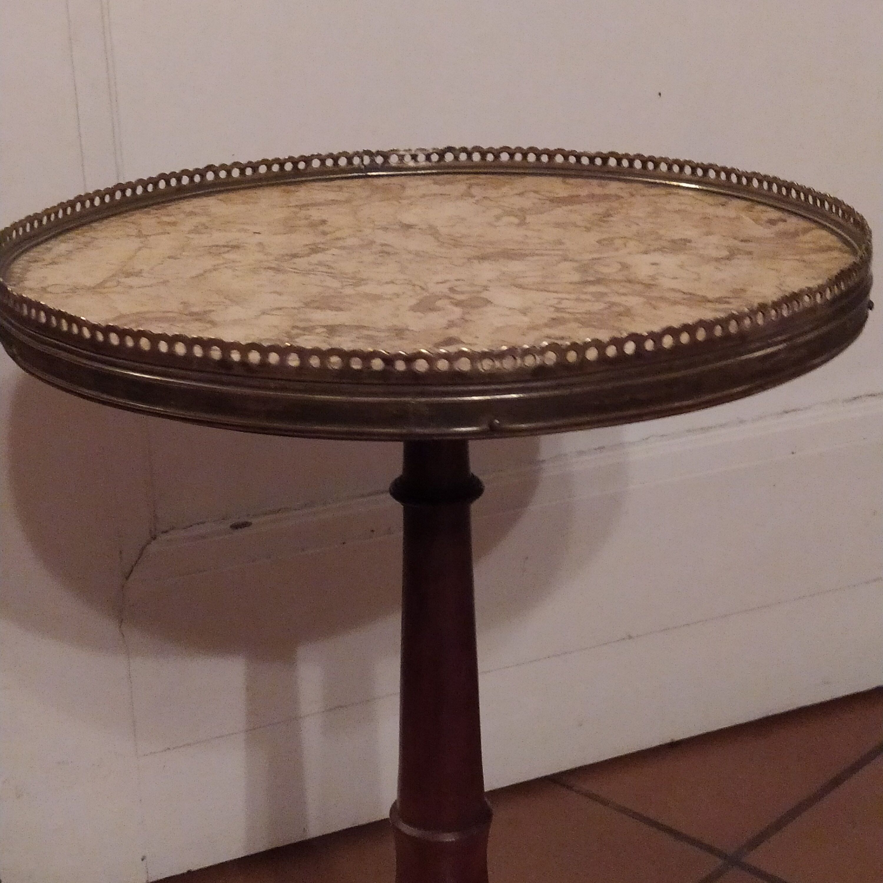 Empire style pedestal table with marble top