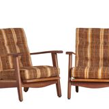 Paire de fauteuils bas en chêne 1950