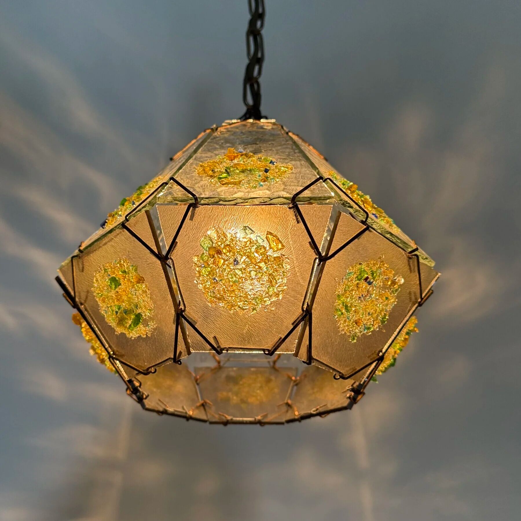Brutalist glass hanging lamp, 1970s