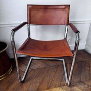 4 fauteuils cantilever Matteo Grassi en cuir cognac