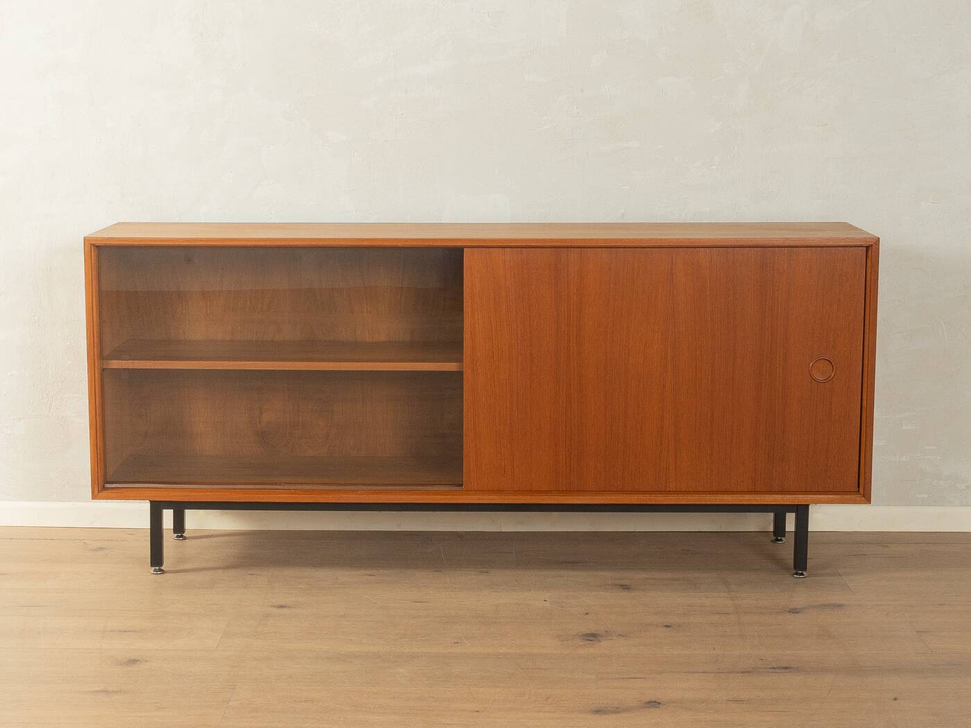 Classic sideboard by Lothar Wegner, 1960s, teak veneer, glass sliding door