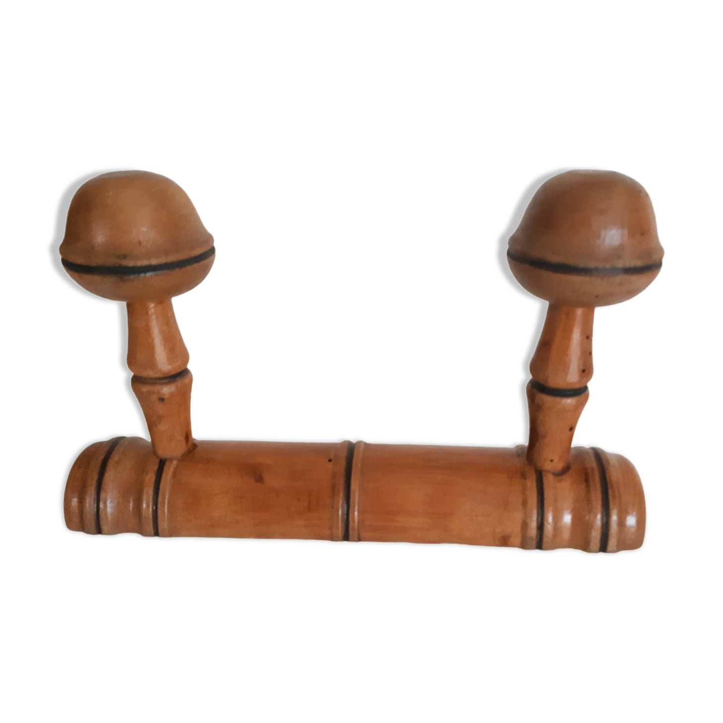 bamboo style wooden coat rack, 2 heads, vintage, 50s/60s, cloakroom, hook