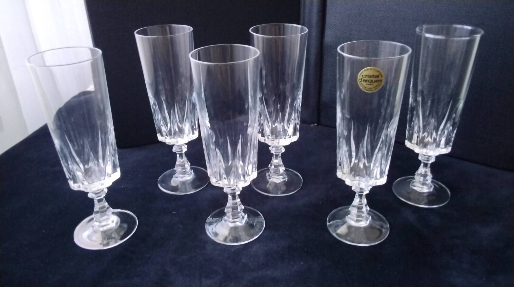 6 Champagne flutes Cristal d'Arques Model Louvre