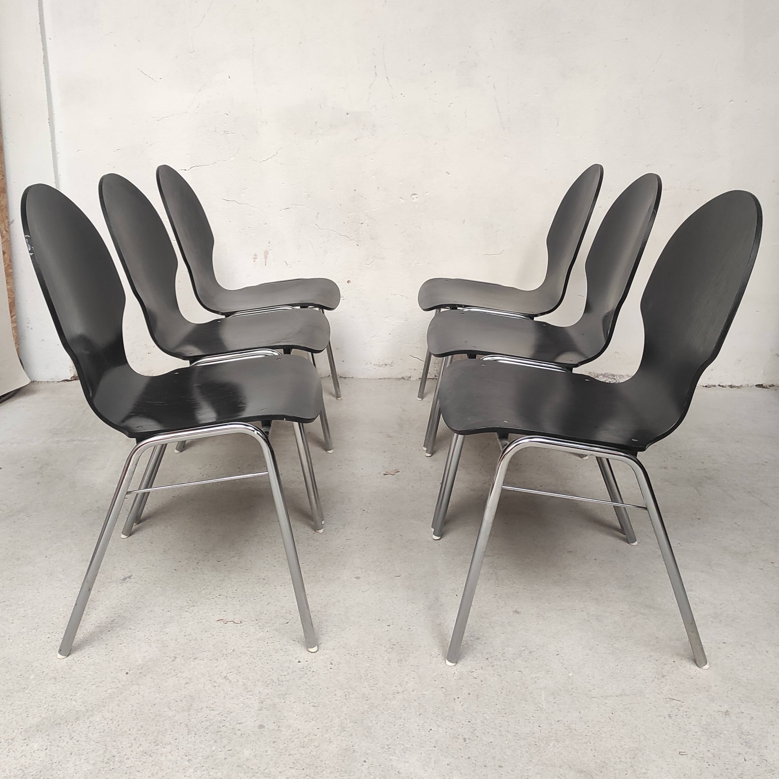6 chaises plywood et chrome
