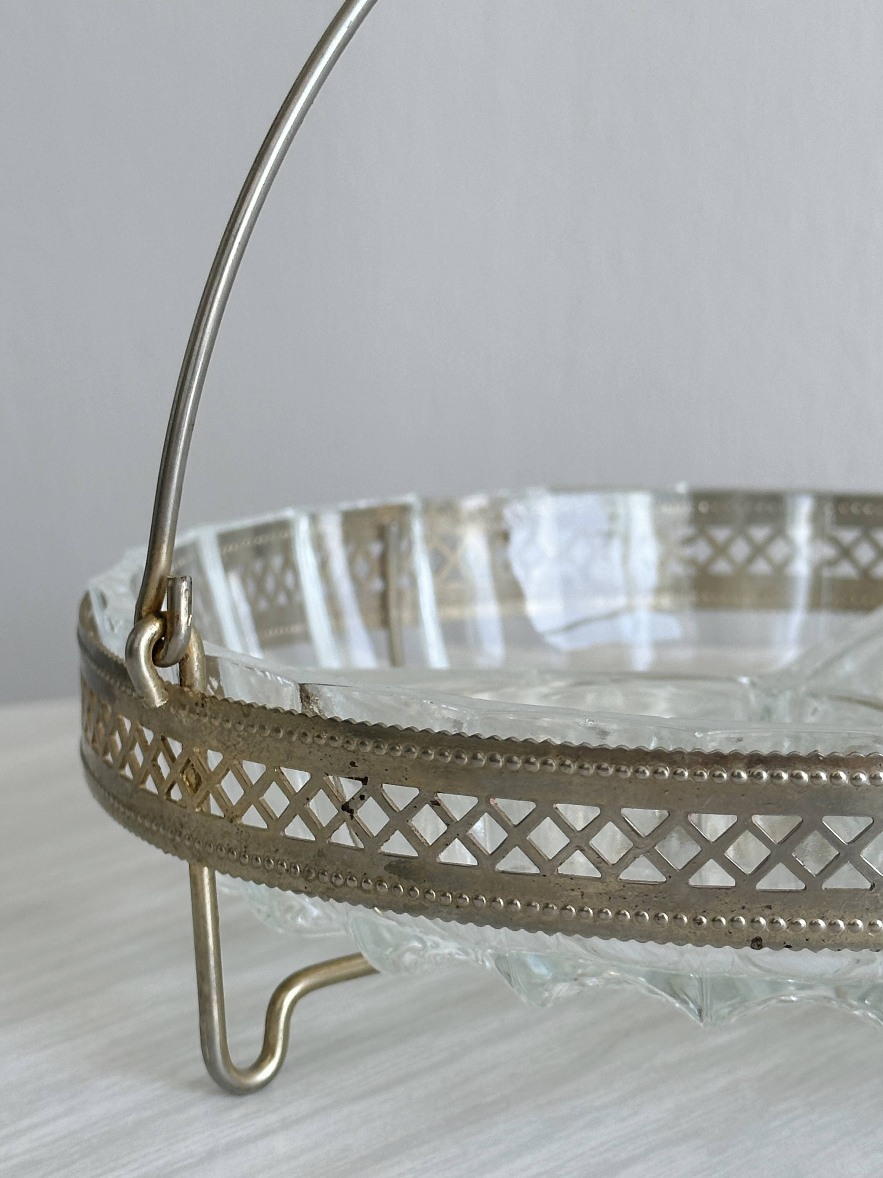 Glass and silver metal dish