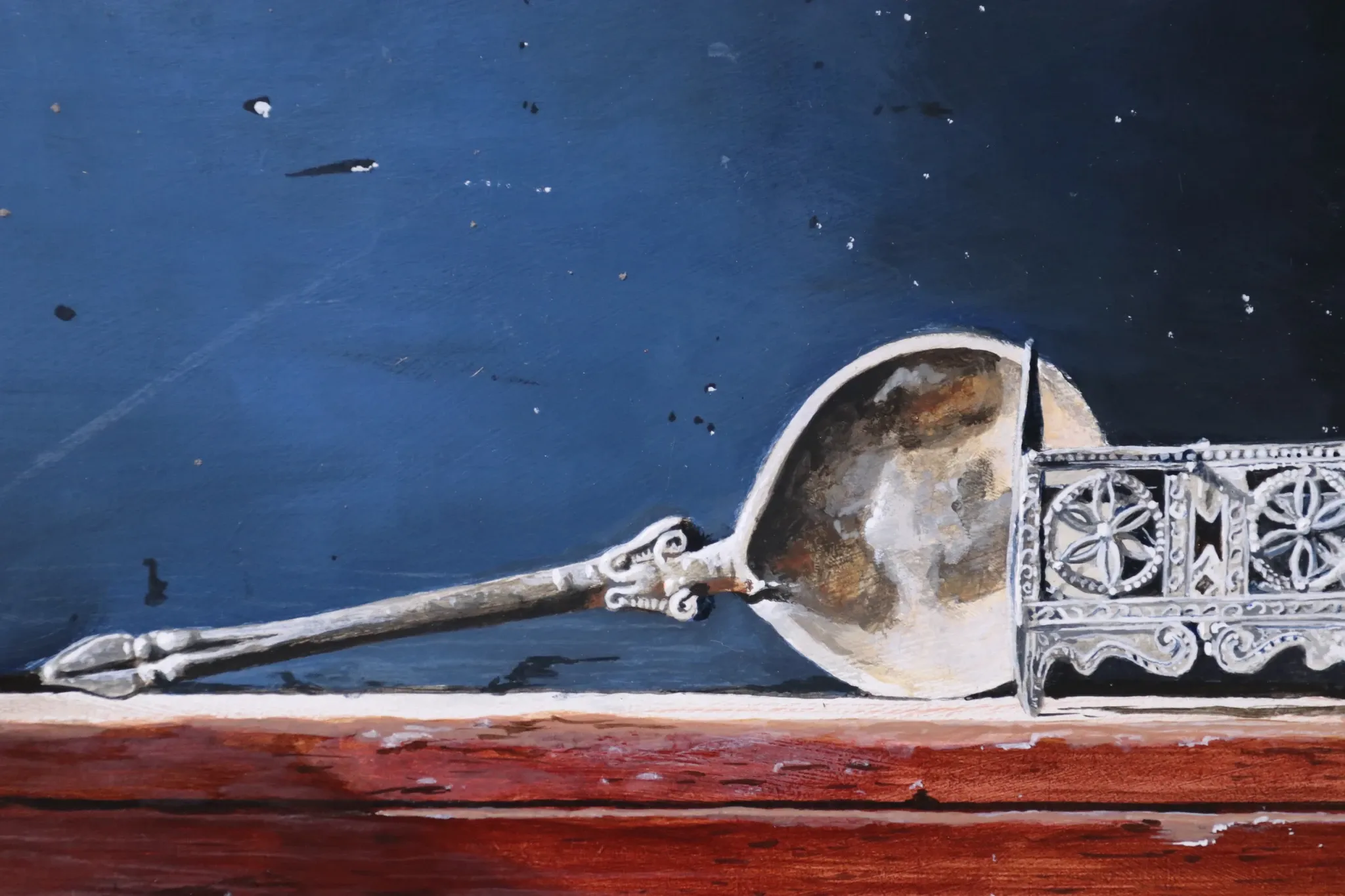 Still life with pewter finds on a chest – Marjolein van den Berg, c. 2011