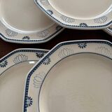 Set of 6 Longchamp France Octagonal Plates - Blue Lotus Flower Pattern