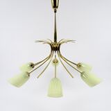 Lustre en laiton et verre, années 1950