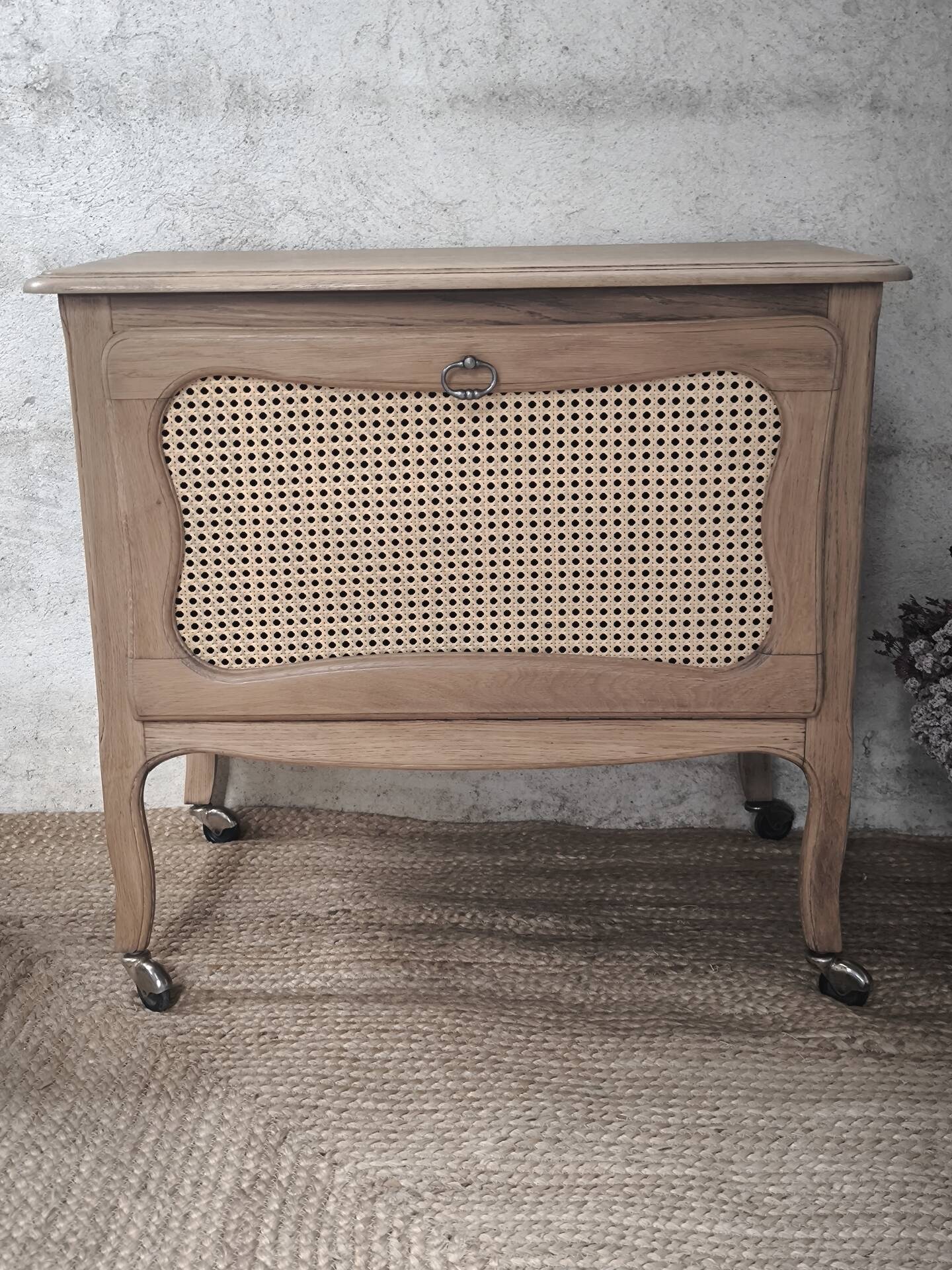 Bar cabinet / Sideboard in oak & natural caning – 1950s