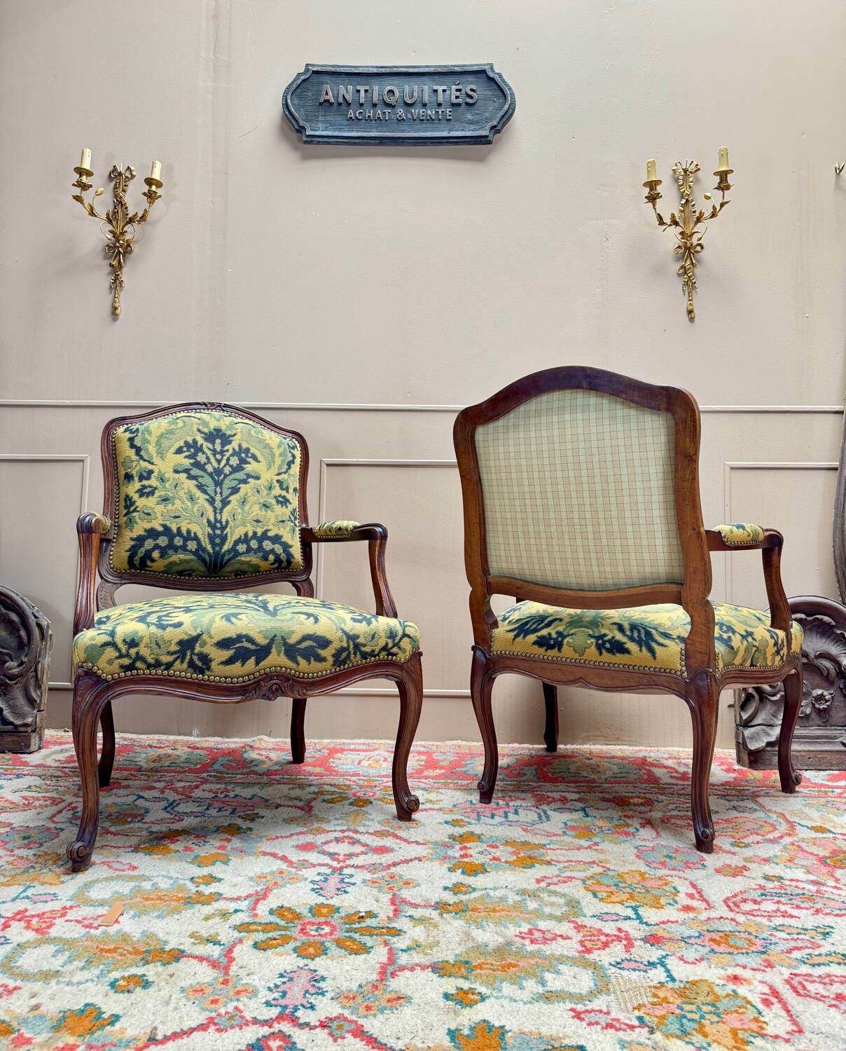 Pair of Louis XV Style Walnut Armchairs, 19th Century