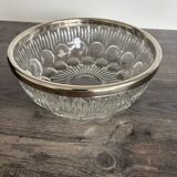Vintage salad bowl in moulded glass and silver-plated metal.