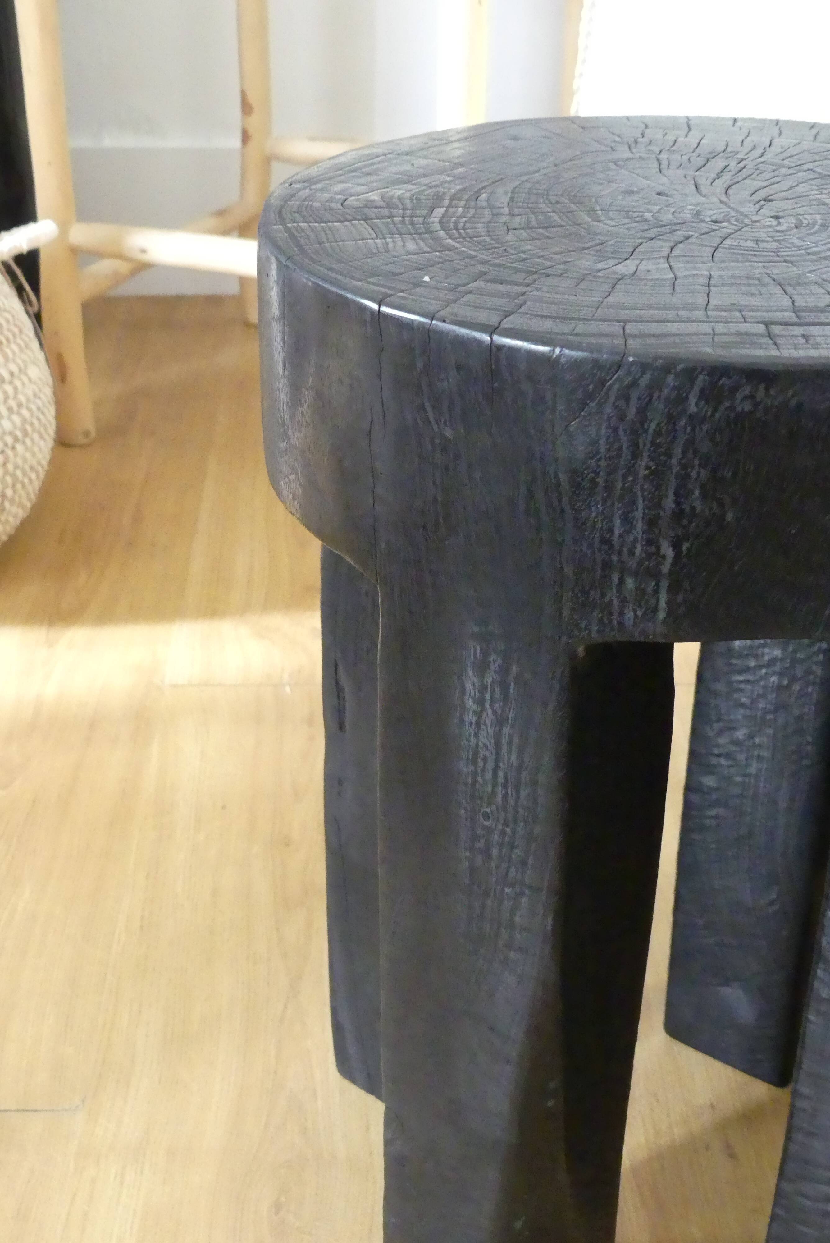 Black burnt teak stool