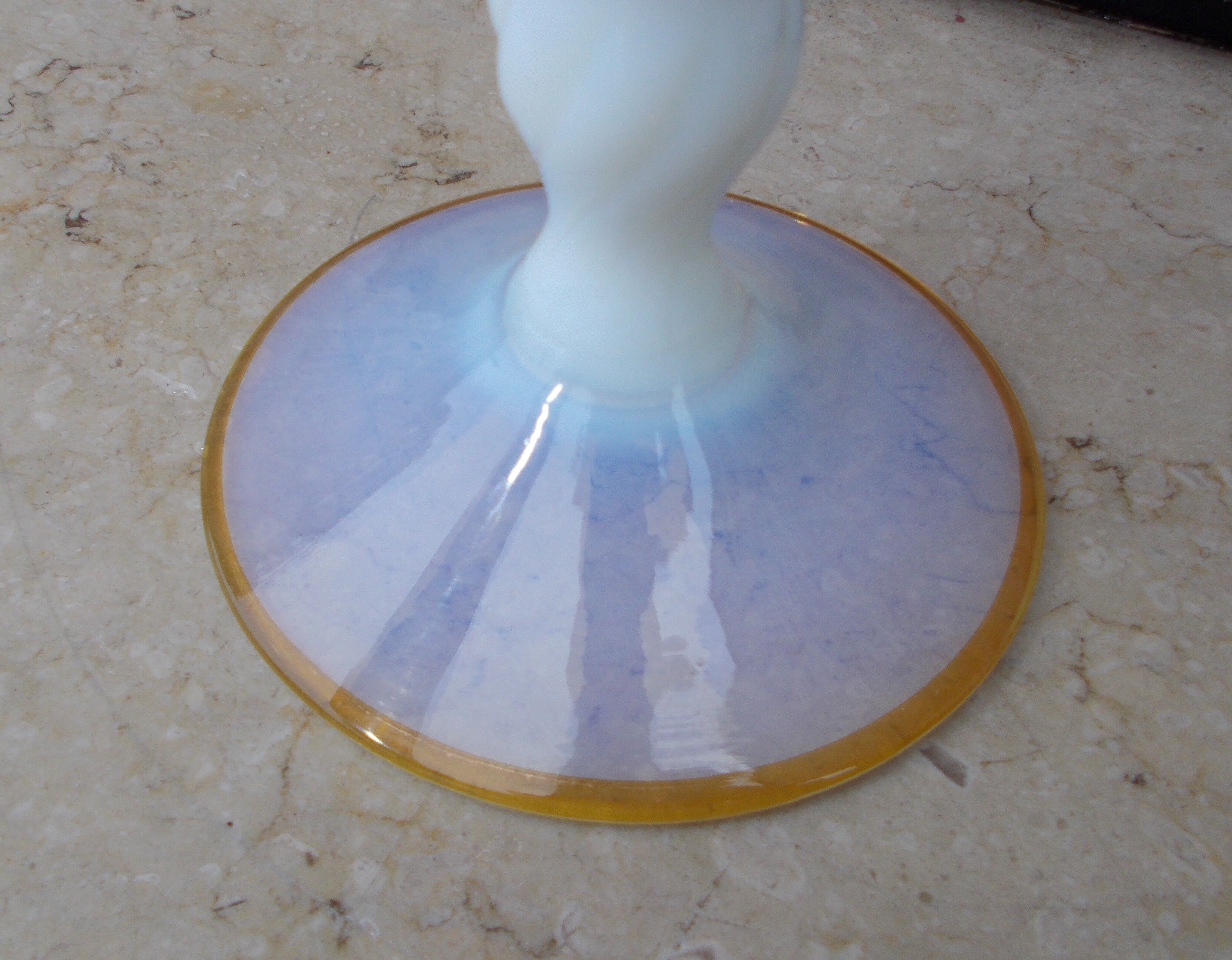 Pink opaline soliflore vase with white opalescent foot