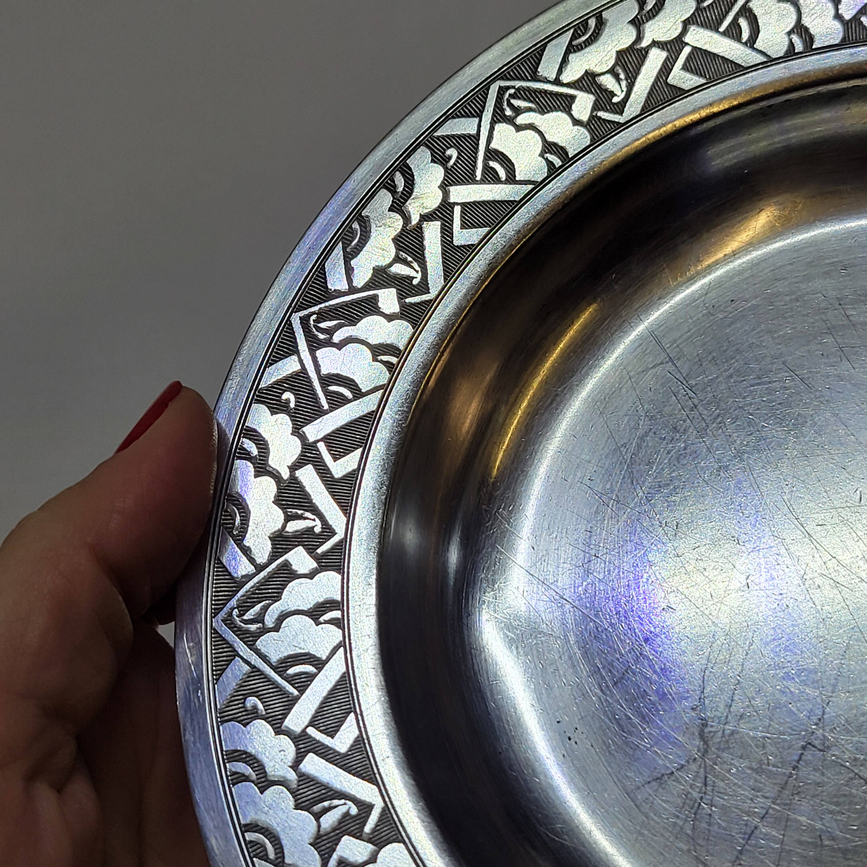 Empty Pocket Bowl Old Art Deco Bouille Plate In Silver Metal