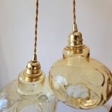 Duo of amber glass pendant lights