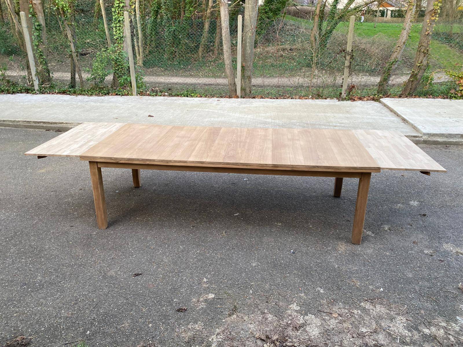 Renovated extendable farmhouse dining table in solid oak from the 19th century, 250-350.