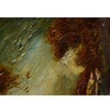 Peinture à l'huile ancienne scène de genre femmes marchant dans la forêt - Ecole française
