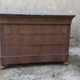 Commode style Louis Philippe 4 tiroirs marbre gris noyer bois brut