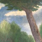 Old painting trees and the canal