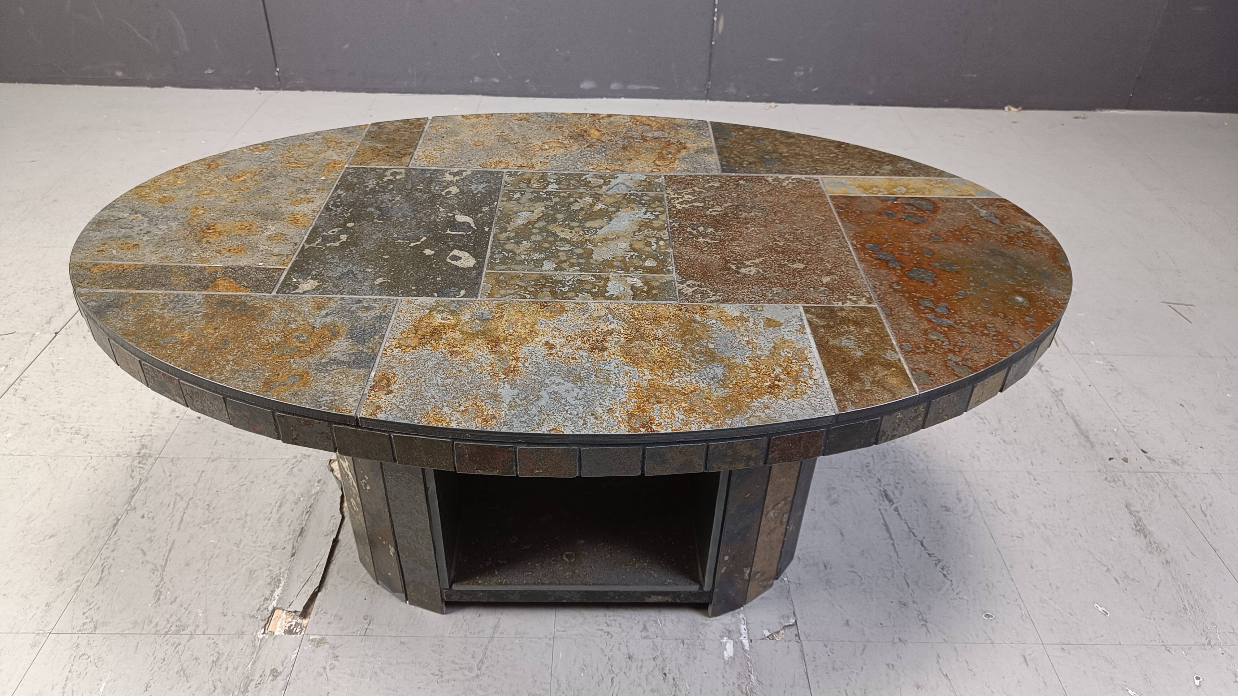 Vintage oval brutalist coffee table, 1970s
