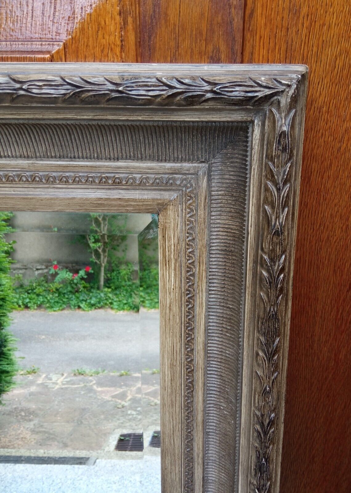 Patinated wall mirror gray with beveled ice, 80 x 70 cm