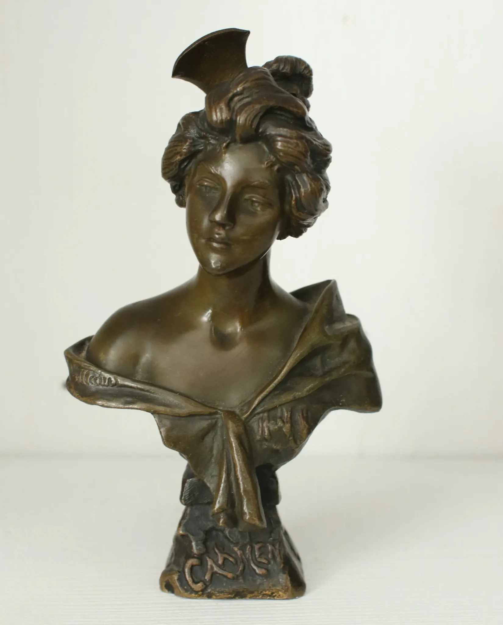 French Art Nouveau bronze bust 'Carmen' by Emmanuel Villanis – circa 1900