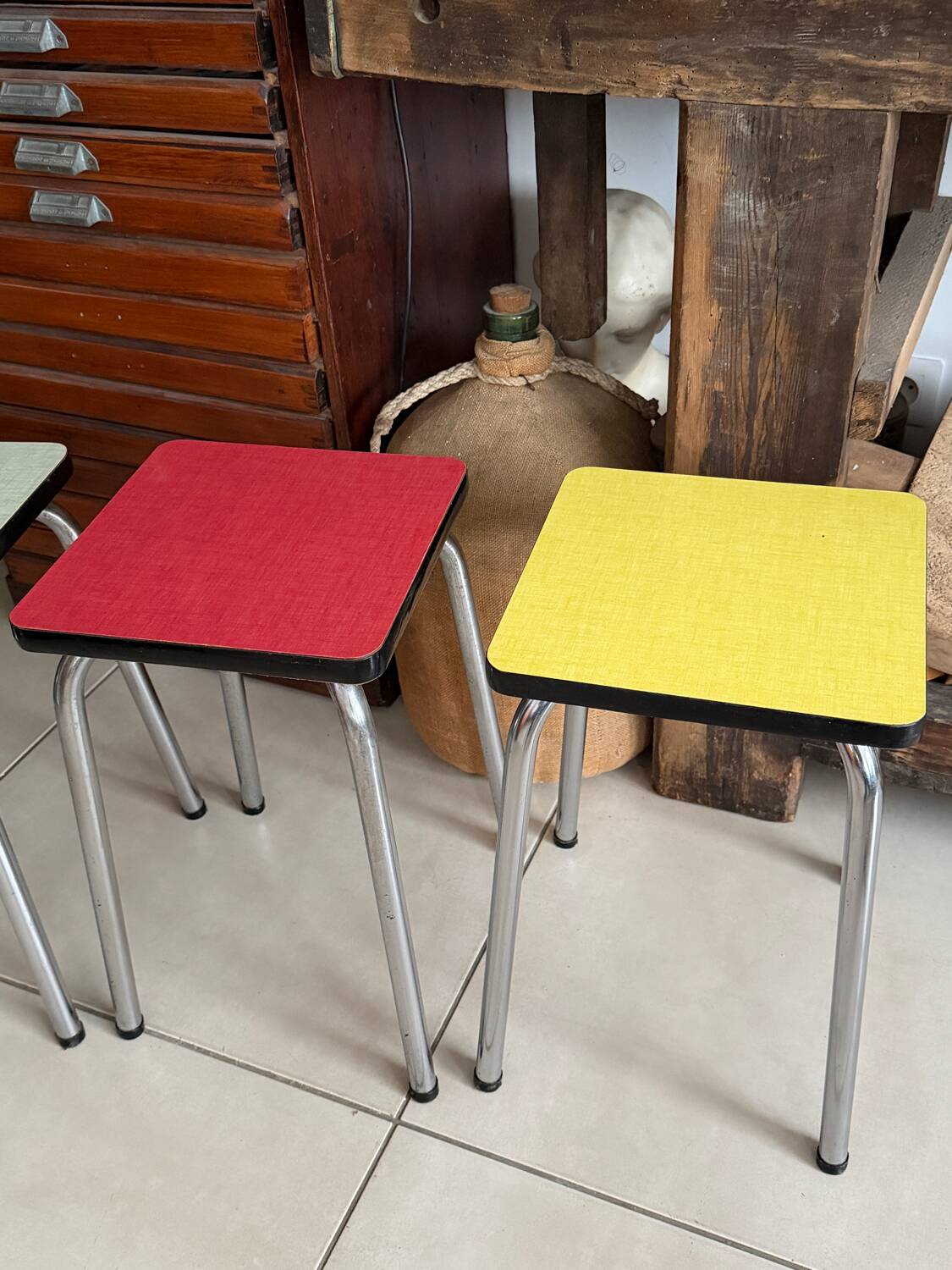 Set of 3 vintage Formica stools