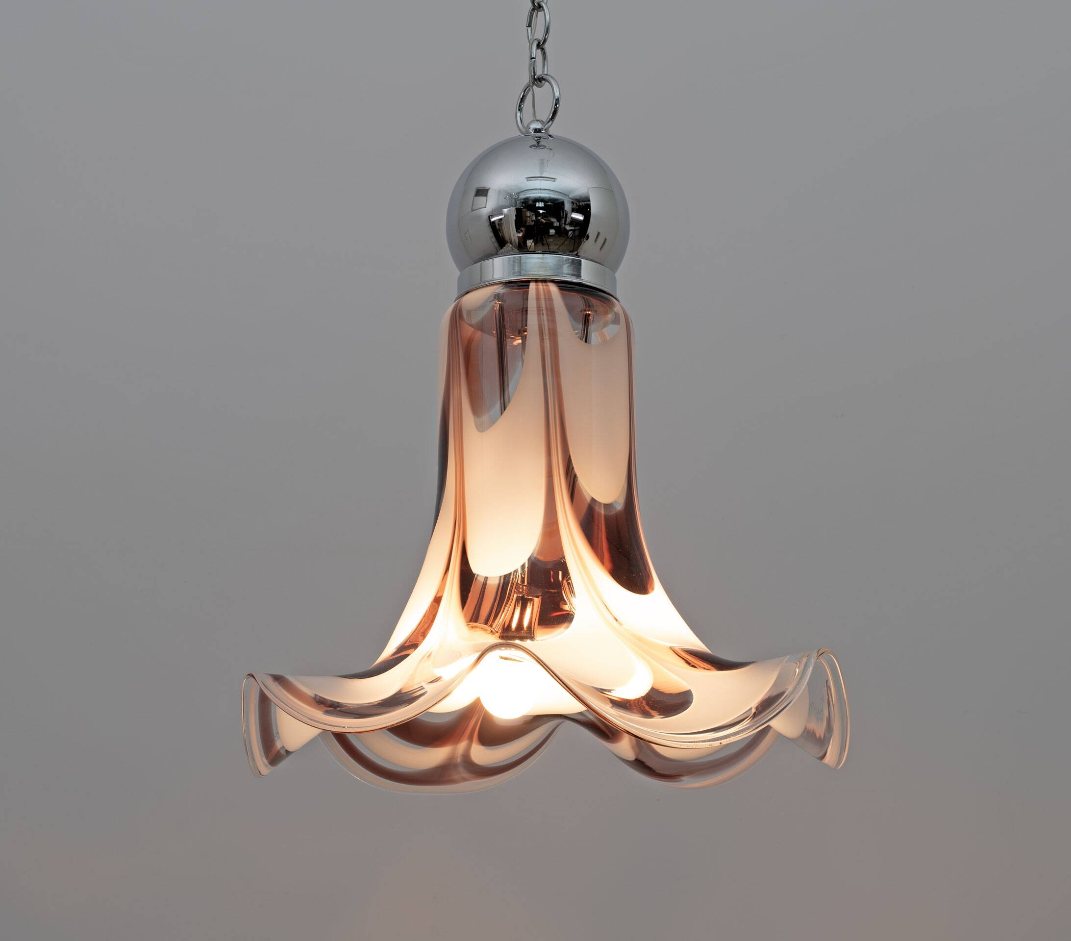 AVMazzega Mid-Century Modern Italian Murano Glass and Steel Pendant, 1970s