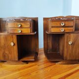 Pair of Art Deco 1930 walnut bedside tables