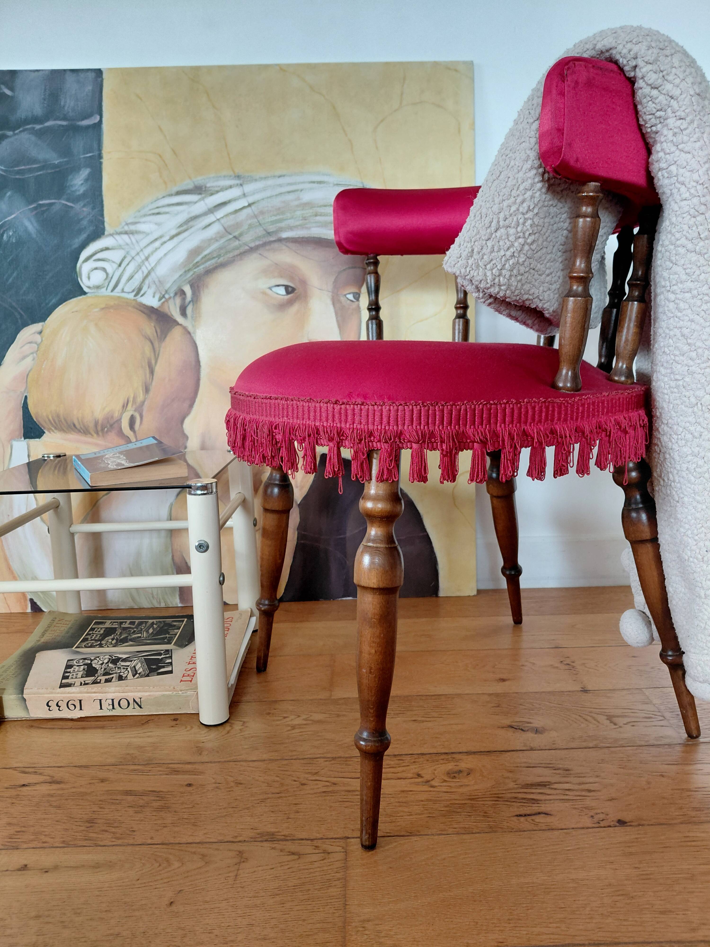 Napoleon III office chair in fuchsia velvet